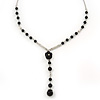 Y-Shape Black Resin Rose Bead Necklace In Rhodium Plating - 46cm Length/ 6cm Extension