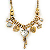 Vintage Burn Gold Charm 'Heart&Butterfly' Mesh Necklace - 40cm Length/ 6cm Extension