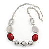 Burgundy Red Resin and Silver Acrylic Bead Statement Necklace In Silver Tone - 84cm Length (6cm extension)