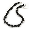Black/Transparent Glass Bead Necklace In Silver Plating - 42cm Length/ 6cm Extension
