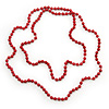 Long Red Glass Bead Necklace - 140cm Length/ 8mm