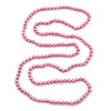 Long Pink Glass Bead Necklace - 140cm Length/ 8mm