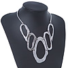 Silver Plated Hammered 'Aiko' Bib Choker Necklace - 36cm Length/ 6cm Extension