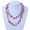 Long Magenta Shell & Metal Bead Necklace - 110cm Length