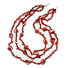 3 Strand Red/ Black Glass, Shell Bead Necklace - 60cm Length
