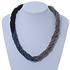 Multistrand Twisted Black/ Metallic Silver/ Metallic Beige Glass Bead Choker Neklace In Silver Tone - 42cm Length/ 5cm Extender