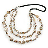 Antique White Shell Nugget With Silver Bead Cotton Cord Necklace - 80cm Length
