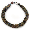 Chunky Braided Peacock/ Metallic Bronze Glass Bead Choker Necklace - 40cm Length