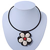 Antique White Ceramic 'Flower' Pendant Wired Choker Necklace - Adjustable
