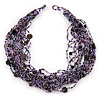 Chunky Multistrand Glass & Ceramic Bead Necklace (Lavender/Purple/Black) - 44cm Length