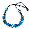 Unique Turquoise Blue Coloured Bone Bead Black Cotton Cord Necklace - 66cm Length