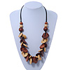 Brown/ Sandy Wood 'Button' Cluster Cotton Cord Necklace - 70cm Length