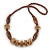 Brown Cocoa Wood & Sand Shell Bead Necklace - 68cm Length