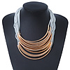 Multistrand Gold Tone Bars White Cotton Cord Necklace - 38cm Length