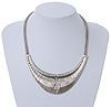 Ethnic Etched Bib Style Necklace In Silver Tone - 38cm Length/ 8cm Extension