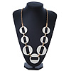 Long Open Round White Resin Bead Necklace In Gold Plating - 70cm Length/ 6cm Extension