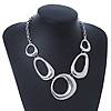 Ethnic Oval Link Chunky Neckace In Silver Plating - 38cm Length/ 5cm Extension