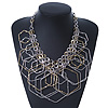 Statement Two Tone Geometric Bib Style Necklace - 40cm Length/ 6cm Extension