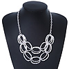 Chunky Hammered Link, Layered Necklace In Light Silver Tone - 42cm Length/ 7cm Extension