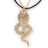 Gold Plated Crystal 'Cobra' Pendant With Black Suede Cord & Gold Tone Chain - 70cm Length