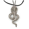 Gold Plated Crystal 'Cobra' Pendant With Black Suede Cord & Black Tone Chain - 70cm Length