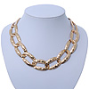 Chunky Gold Plated Hammered Oval Link Choker Necklace - 36cm Length