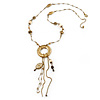 Antique Gold Bead Tassel Pendant With Long Bead Chain - 64cm L/ 5cm Ext