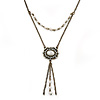 Vintage Inspired Imitation Pearl Square Tassel Pendant With 42cm L/ 4cm Ext Chain In Bronze Tone