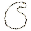 Black Glass, Ceramic Bead With Gold Tone Wire Long Necklace - 88cm L