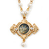 Victorian Style Floral Pendant With Gold Tone Beaded Chain - 56cm L/ 5cm Ext