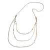 Long Delicate Beaded Layered Necklace In Silver Tone - 106cm L