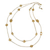 2 Strand Long Floral, Butterfly Necklace In Matte Gold Tone - 94cm L