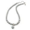 8mm, 10mm Grey Simulated Glass Pearl Necklace With Crystal Rings - 38cm Length/ 6cm Extension