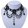Chic Victorian/ Gothic/ Burlesque Black Acrylic Bead Bib Choker Necklace - 29cm Length/ 6cm Extension