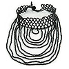 Chic Victorian/ Gothic/ Burlesque Black Bead Bib Style Choker Necklace - 28cm L/ 6cm Ext