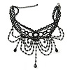 Statement Victorian/ Gothic/ Burlesque Black Acrylic, Glass Bead Choker Necklace - 26cm L/ 8cm Ext