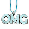 Light Blue Crystal, Acrylic 'OMG' Pendant With Beaded Chain - 44cm L