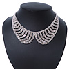 Clear Austrian Crystal Collar Necklace In Silver Tone - 28cm Length/ 15cm Extension