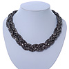 Hematite Tone Plaited Mesh Choker Necklace - 38cm Length/ 4cm Extension