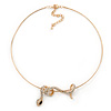 Gold Tone Crystal Coiled Snake Pendant With Wire Chain Necklace - 40cm L/ 7cm Ext