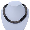 Statement Chunky Grey, Black Beaded Stretch Choker Necklace - 44cm L