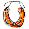 Multi-Strand Red/ Black/ Orange Wood Bead, Black Adjustable Cord Necklace - 46cm to 58cm L