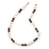 9mm-10mm Light Cream/ Black Baroque Freshwater Pearl Necklace In Silver Tone - 46cm L