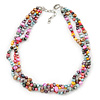 7-8mm Multicoloured Baroque Freshwater Pearl, 3 Strand Twisted Necklace - 46cm L/ 5cm Ext