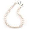 12mm Light Cream Ringed Freshwater Pearl Necklace In Silver Tone - 41cm L/ 6cm Ext