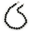 12mm Black Agate Round Semi-Precious Stone Necklace With Spring Ring Clasp - 46cm L
