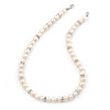 9mm Ringed White Freshwater Pearl With Crystal Rings Necklace In Silver Tone - 43cm L