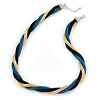 Gold/ Black/ Turquoise Twisted Mesh Necklace - 38cm L/ 4cm Ext