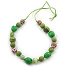 Grass Green, Olive Wood and Cotton Bead Cord Necklace - 88cm L