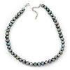 10mm Grey Potato Freshwater Pearl Necklace In Silver Tone - 41cm L/ 6cm Ext